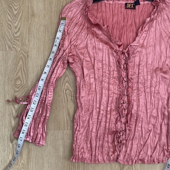 Y2K Whimsigoth Blouse Coquette Pink Satin Lace-Up Top Large - Picture 9 of 11